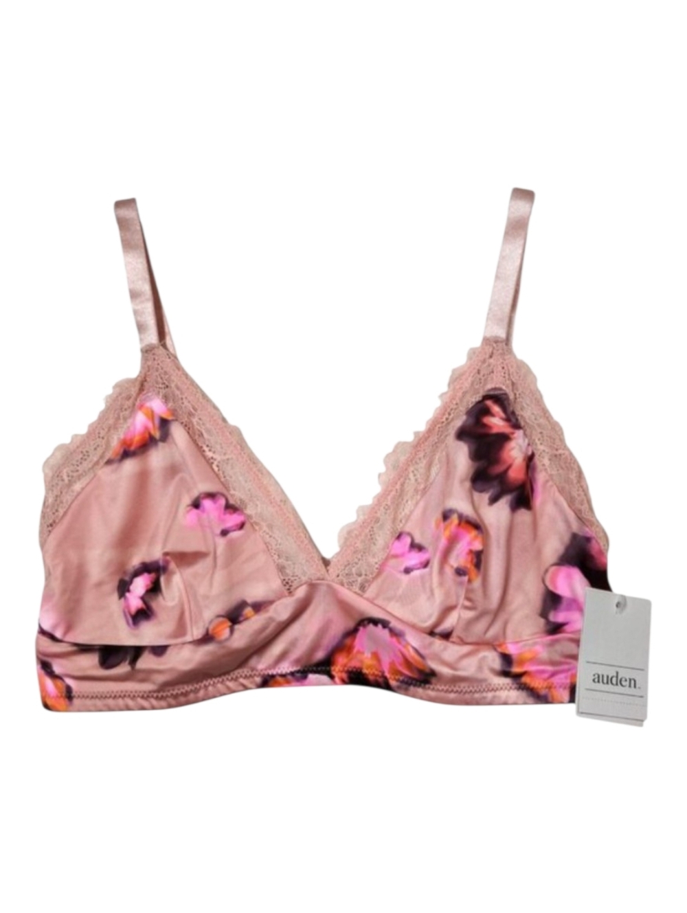 Auden Women's Bralette Bra Lace Trim Pink Floral Wireless Medium 34C 36D 36B 36C